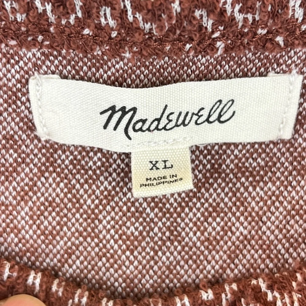 Madewell Jacquard Puff-Sleeve Top Square Neck  Dark Merlot Brown Sz XL